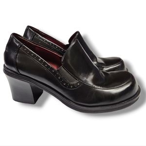 Vintage Y2K Unlisted Black Chunky High Heel Loafers Vegan Leather Size 9.5 Women